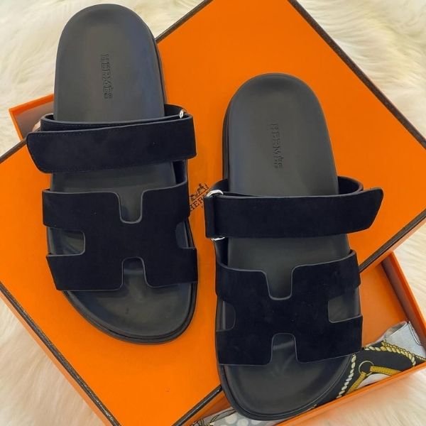212 Hermès Chypre Suede Sandals Slippers Slip-On Slides Plain Black - Image 1