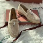 Loro Piana Charm Suede Loafers Slip On Shoes Beige White Lining - Image 2