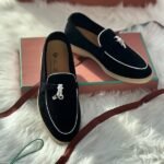 Loro Piana Charm Suede Loafers Slip On Shoes Black White Lining - Image 2