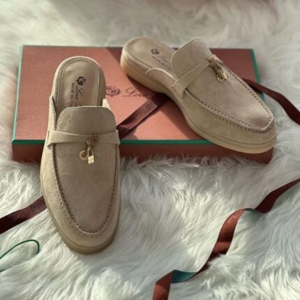 Loro Piana Charm Suede Mules Slip On Shoes Beige