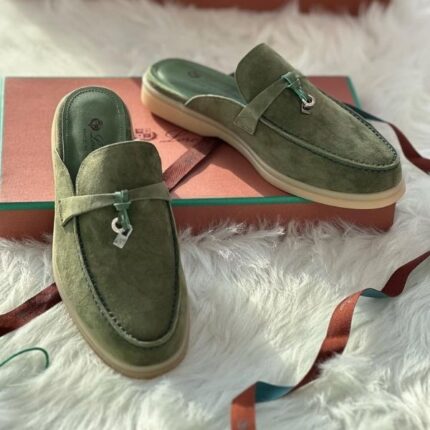 Loro Piana  Charm Suede Mules Slip On Shoes Green