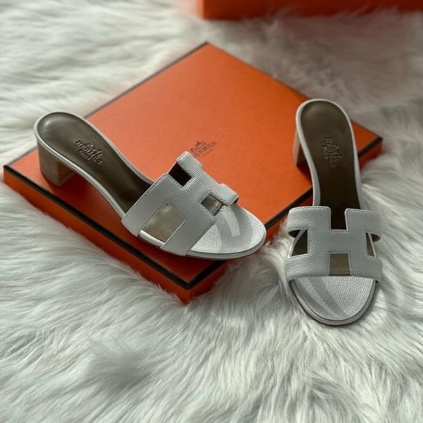 276 Hermès Oasis Heeled Sandals Slip-Ons White - Image 1