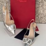 Valentino Vlogo Cystal Signature Patent Leather Slingback Pump Heels Pointed Toe 80mm Silver - Image 2