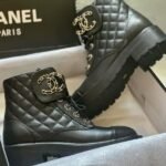Chanel Quilted Leather Gold-Tone CC Logo Combat Lace Up Boots Black - Image 2