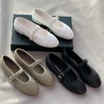 Chanel Lambskin & Patent Calfskin Mary Jane Ballet Flats Shoes Sandals White - Image 2