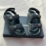 Chanel Quilted Leather CC Velcro Flats Shoes Sandals Black