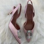 Amina Muaddi Camelia Crystal Buckle Slingback Pumps Pointed Heels Sandals Peach Pink
