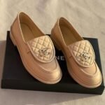 Chanel Quilted Leather CC Turnlock Loafers Flats Slip-Ons Shoes Beige