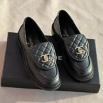 Chanel Quilted Leather CC Turnlock Loafers Flats Slip-Ons Shoes Black