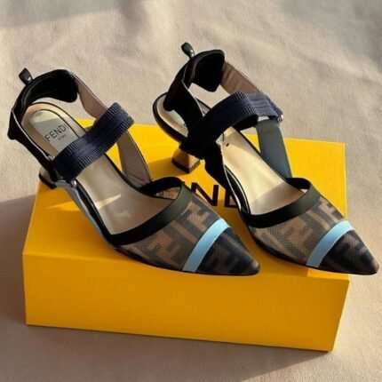 Fendi Colibri 37 Mesh Slingbacks Garter Pumps Heels Pointed Toe Black Blue