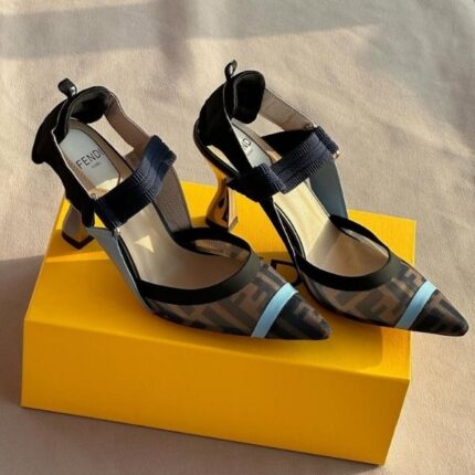 Fendi Colibri 80 Mesh Slingbacks Garter Pumps High Heels Pointed Toe Black Blue