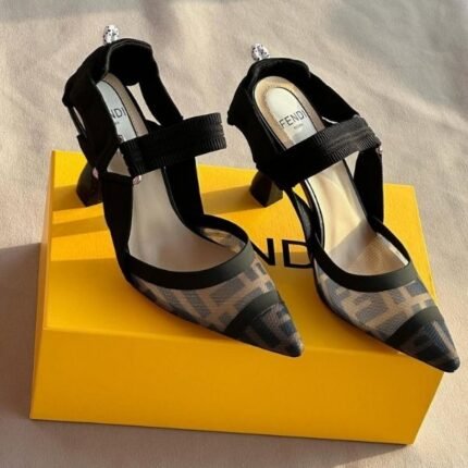 Fendi Colibri 80 Mesh Slingbacks Garter Pumps High Heels Pointed Toe Black Brown