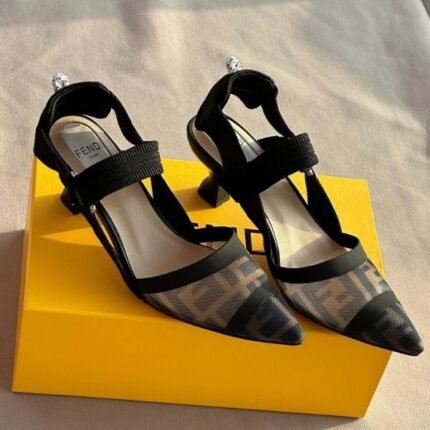 Fendi Colibri 37 Mesh Slingbacks Garter Pumps Heels Pointed Toe Black Brown