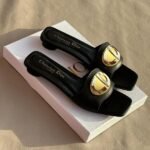 Christian Dior 30 Montaigne Calfskin Heeled Flats Slides Slip-Ons Black