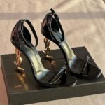 Yves Saint Laurent 85 Opyum Patent Leather Back Strap High Heels Sandals Gold Heels 