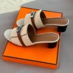 Hermès Gigi Giulia 50mm Block Heels Sandals Slip-Ons Beige & Tan - Image 2