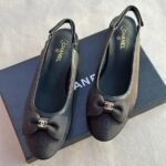 Chanel Interlocking CC Logo Slingback Ballet Flats Sandals Black