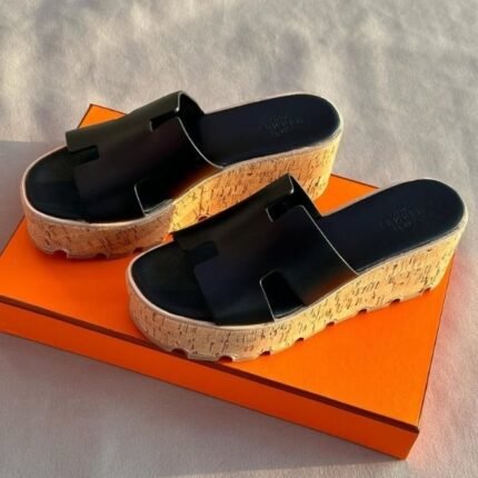 Hermès Eze 30 Wedges Platforms Heels Sandals Slip-On Black