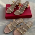 Valentino Leather Rockstud Flats Slide Sandals Slip-Ons Pink - Image 2