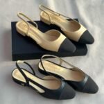 Chanel Leather Slingback Cap Toe Ballet Ballerina Flats Sandals Beige  - Image 2