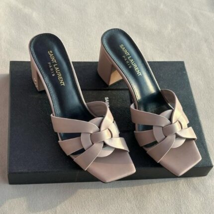 Saint Laurent Tribute Comfort Sandals Slide Heels Mauve