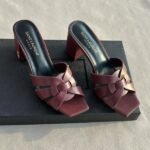 Saint Laurent Tribute Comfort Sandals Slide Heels Maroon