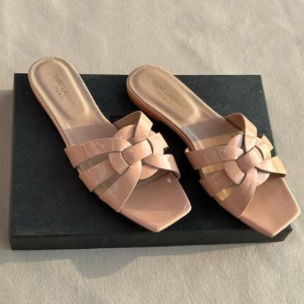 Saint Laurent Tribute Comfort Sandals Slide Flats Peach Pink