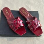 Saint Laurent Tribute Comfort Sandals Slide Flats Maroon Glossy - Image 2