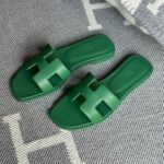 Hermès Oran Flat Sandals Slip-Ons Slides Green - Image 2