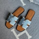 Hermès Oran Flat Sandals Slip-Ons Slides Tapered Denim - Image 3