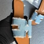 Hermès Oran Flat Sandals Slip-Ons Slides Tapered Denim - Image 2