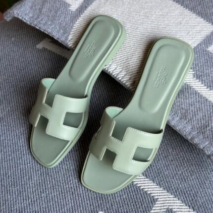 Hermès Oran Flat Sandals Slip-Ons Slides Mint Green