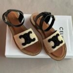 Celine Lympia Adjustable Ankle Strap Flats Sandals Black