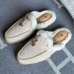 Loro Piana Charm Suede Fur Mules Slip-Ons Flats Shoes White