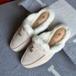 Loro Piana Charm Suede Fur Mules Slip-Ons Flats Shoes White - Image 2