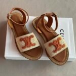 Celine Lympia Adjustable Ankle Strap Flats Sandals Tan Brown