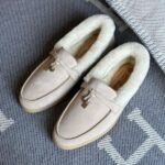 Loro Piana Charm Suede Fur Loafers Slip-Ons Flats Shoes White