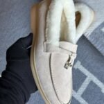 Loro Piana Charm Suede Fur Loafers Slip-Ons Flats Shoes White - Image 3