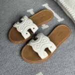 Celine Triomphe Calfskin Mules Slides Flats Slip-Ons Sandals White - Image 2