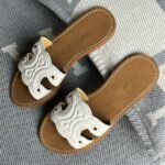 Celine Triomphe Calfskin Mules Slides Flats Slip-Ons Sandals White - Image 3