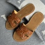 Celine Triomphe Calfskin Mules Slides Flats Slip-Ons Sandals Brown - Image 2