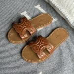 Celine Triomphe Calfskin Mules Slides Flats Slip-Ons Sandals Brown - Image 3