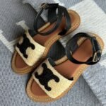 Celine Lympia Adjustable Ankle Strap Flats Sandals Black - Image 2