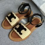 Celine Lympia Adjustable Ankle Strap Flats Sandals Black - Image 3