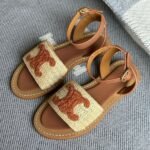 Celine Lympia Adjustable Ankle Strap Flats Sandals Tan Brown - Image 3