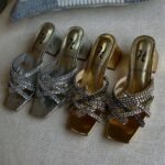 Gina Metallic Leather Crystal Embellished Blocked Heels Slip-Ons Sandals Silver - Image 2