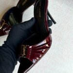 Yves Saint Laurent Babylone 90 Sandals High Heels Pointed Toe Sandals Mules Maroon Red - Image 2