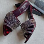 Gina Metallic Printed Crystal Embellished Blocked Heels Slip-Ons Sandals Red