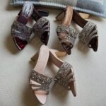 Gina Metallic Printed Crystal Embellished Blocked Heels Slip-Ons Sandals Peach Pink - Image 2