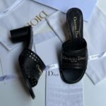 Christian Dior D-Lane Camel Calfskin with Openwork Microcannage Motif Heels Slides Pumps Sandals Black - Image 2